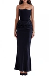 HOUSE OF CB HOUSE OF CB PERSEPHONE STRAPLESS SATIN CORSET COCKTAIL DRESS