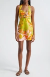Alemais Silas Floral-print Linen Minidress In Multi Green