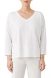 Eileen Fisher Organic Cotton Slub V-neck Top In White In White