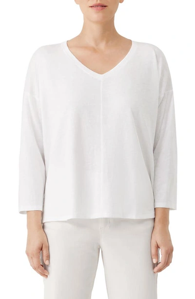 Eileen Fisher Organic Cotton Slub V-neck Top In White