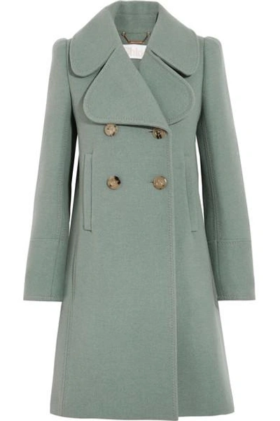 Chloé Oversized Collar Double Breasted Coat In Green