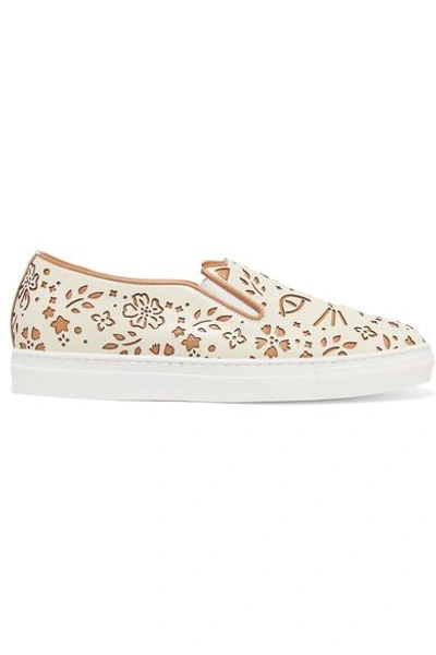 Charlotte Olympia Cool Cats Laser-cut Leather Trainers In Nude & Neutrals
