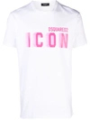 Dsquared2 Icon Blur Cotton T-shirt In White/pink Fluo