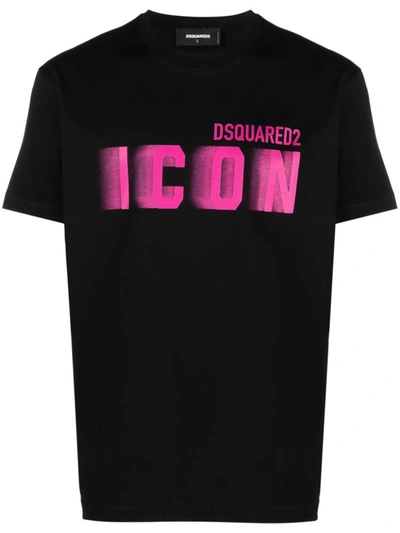 Dsquared2 T-shirts And Polos In Black/pink Fluo