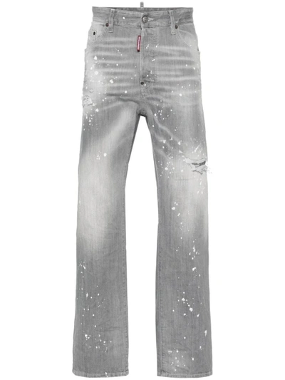 Dsquared2 Bleached-effect Straight-leg Jeans In Grey