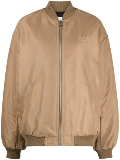 Maison Kitsuné Logo-embroidered Zipped Bomber Jacket In Brown