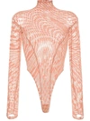 Mugler Star-print Mesh Bodysuit In Dark Blush/nude