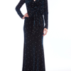 BADGLEY MISCHKA LONG-SLEEVED PEARLED VELVET COLUMN GOWN WITH BOW