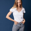 Majestic Cotton 'silk Touch' Short Sleeve V-neck T-shirt In White