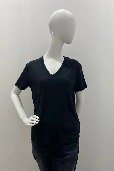 Majestic Lyocell Cotton Semi Relaxed Short Sleeve V-neck T-shirt In Black