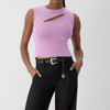 GSTQ RIBBED SLEEVELESS CUT OUT TOP