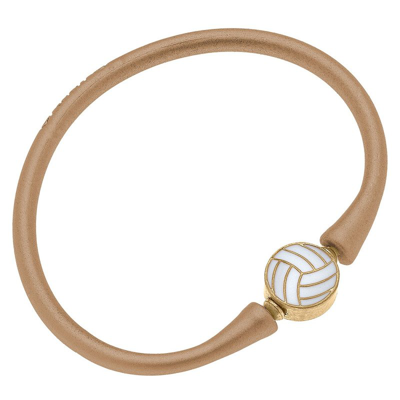 Canvas Style Enamel Volleyball Silicone Bali Bracelet In Gold In Brown