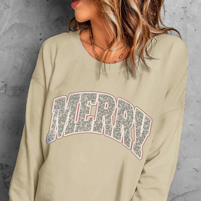 Threaded Pear Alice Merry Leopard Print Long Sleeve Graphic Sweatshirt In Brown