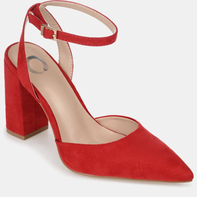 Journee Collection Women's Tyyra Ankle Strap Pointed Toe Block Heel Pumps In Red