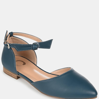 Journee Collection Women's Vielo Bow Ankle Strap Flats In Blue