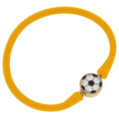 Canvas Style Enamel Soccer Ball Silicone Bali Bracelet In Cantalope In Gold