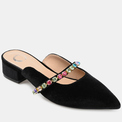 Journee Collection Women's Jewel Rhinestone Embellished Velvet Slip On Flats In Black