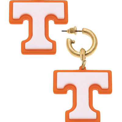 Canvas Style Tennessee Volunteers Resin Logo Drop Hoop Earrings In Orange