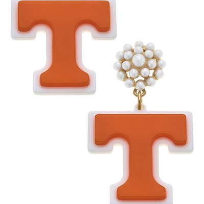 Canvas Style Tennessee Volunteers Pearl Cluster Resin Logo Earrings In Orange