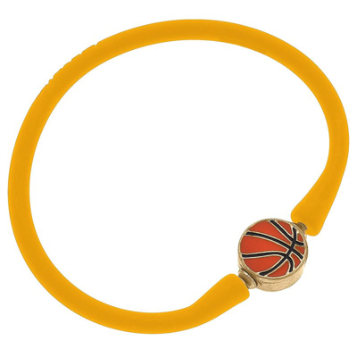 Canvas Style Enamel Basketball Silicone Bali Bracelet In Cantalope In Gold