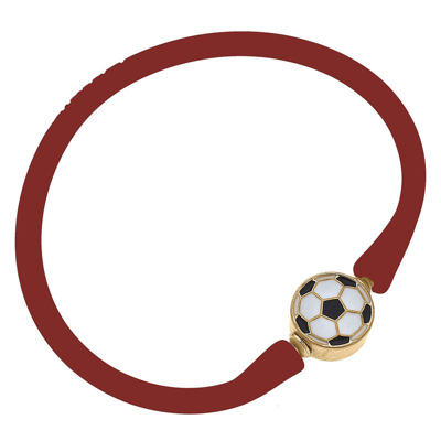 Canvas Style Enamel Soccer Ball Silicone Bali Bracelet In Rust In Red
