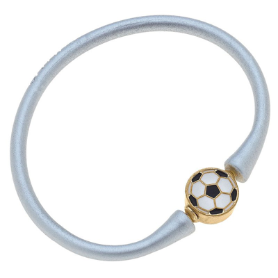 Canvas Style Enamel Soccer Ball Silicone Bali Bracelet In Silver In Grey