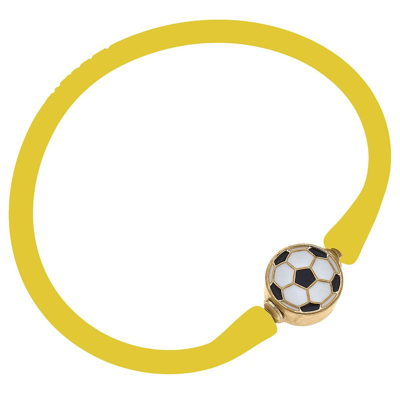 Canvas Style Enamel Soccer Ball Silicone Bali Bracelet In Yellow