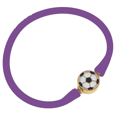 Canvas Style Enamel Soccer Ball Silicone Bali Bracelet In Purple
