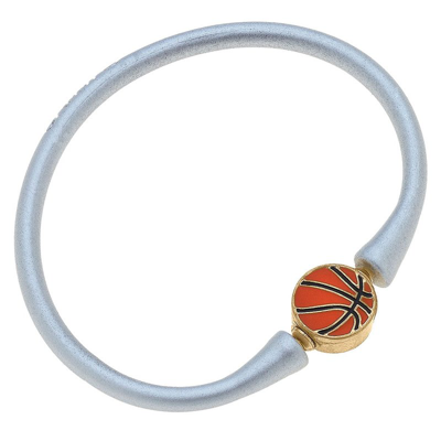 Canvas Style Enamel Basketball Silicone Bali Bracelet In Silver In Grey