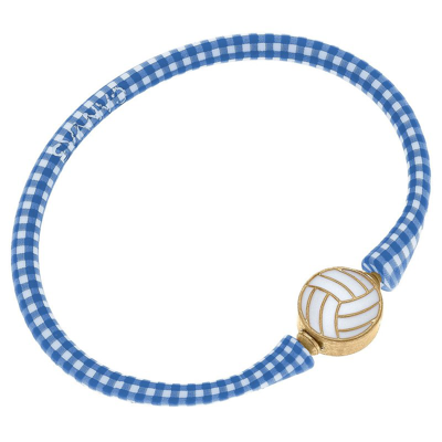 Canvas Style Enamel Volleyball Silicone Bali Bracelet In Blue Gingham
