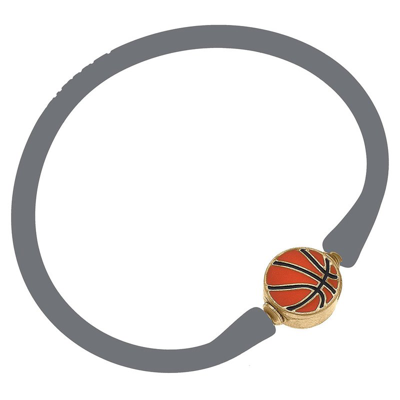 Canvas Style Enamel Basketball Silicone Bali Bracelet In Grey