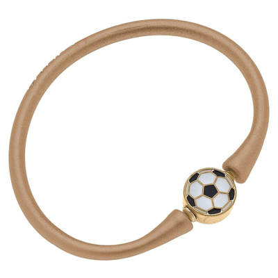 Canvas Style Enamel Soccer Ball Silicone Bali Bracelet In Gold In Brown