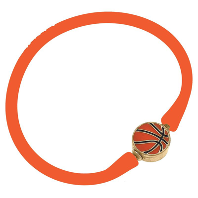 Canvas Style Enamel Basketball Silicone Bali Bracelet In Orange