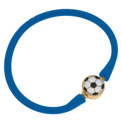 Canvas Style Enamel Soccer Ball Silicone Bali Bracelet In Blue