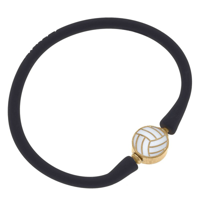 Canvas Style Enamel Volleyball Silicone Bali Bracelet In Black
