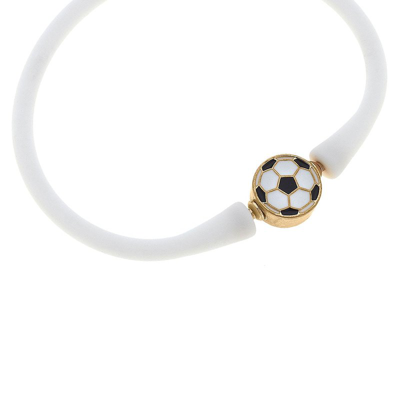 Canvas Style Enamel Soccer Ball Silicone Bali Bracelet In White