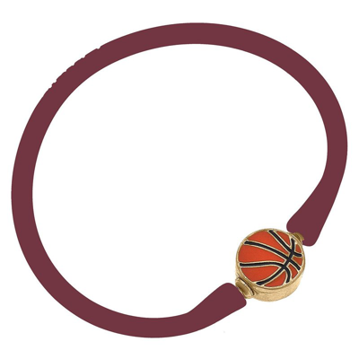 Canvas Style Enamel Basketball Silicone Bali Bracelet In Burgundy In Red