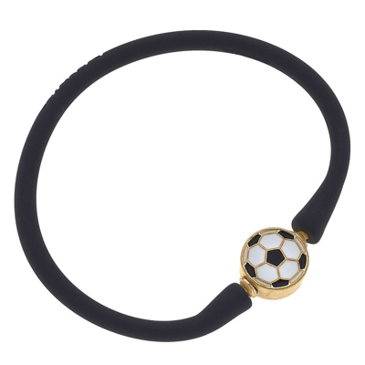 Canvas Style Enamel Soccer Ball Silicone Bali Bracelet In Black