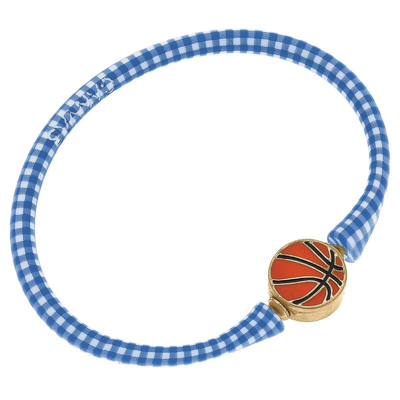 Canvas Style Enamel Basketball Silicone Bali Bracelet In Blue Gingham