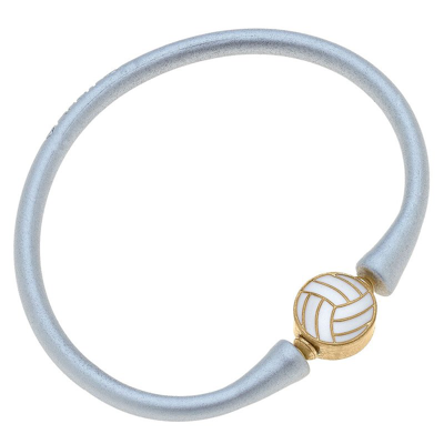 Canvas Style Enamel Volleyball Silicone Bali Bracelet In Silver In Grey