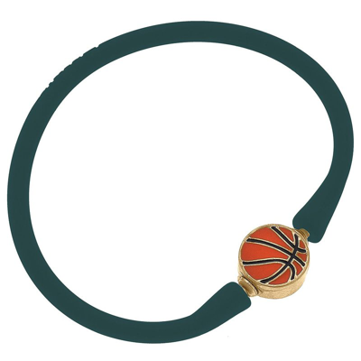 Canvas Style Enamel Basketball Silicone Bali Bracelet In Hunter Green