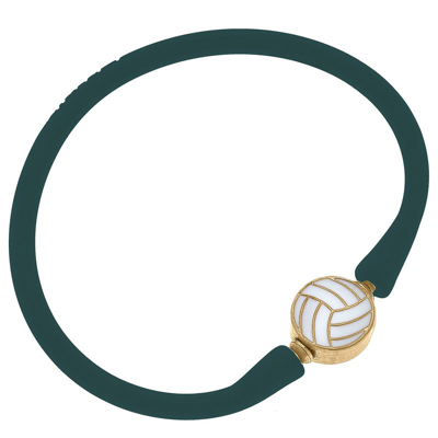 Canvas Style Enamel Volleyball Silicone Bali Bracelet In Hunter Green