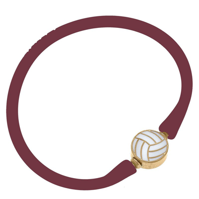Canvas Style Enamel Volleyball Silicone Bali Bracelet In Burgundy In Red