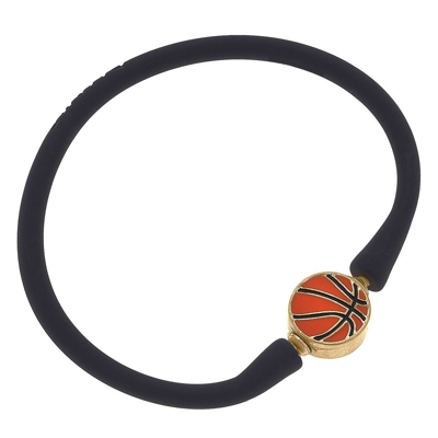 Canvas Style Enamel Basketball Silicone Bali Bracelet In Black