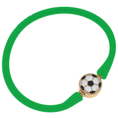 Canvas Style Enamel Soccer Ball Silicone Bali Bracelet In Green
