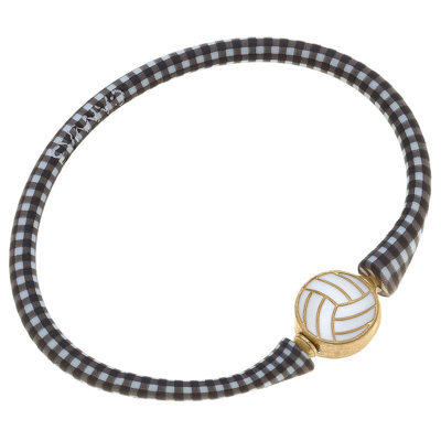 Canvas Style Enamel Volleyball Silicone Bali Bracelet In Black Gingham