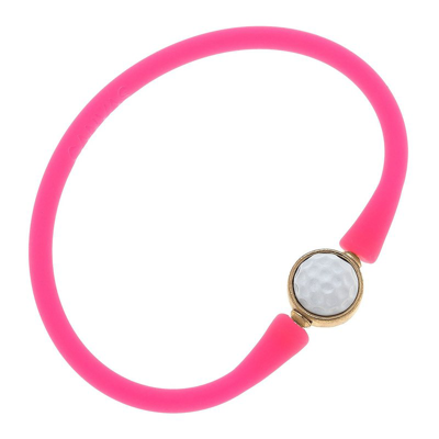 Canvas Style Enamel Golf Ball Silicone Bali Bracelet In Neon Pink
