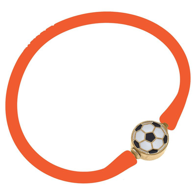 Canvas Style Enamel Soccer Ball Silicone Bali Bracelet In Orange