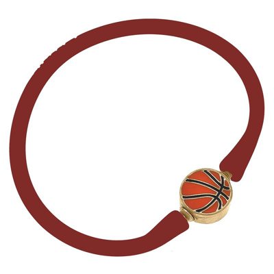 Canvas Style Enamel Basketball Silicone Bali Bracelet In Rust In Red
