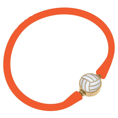 Canvas Style Enamel Volleyball Silicone Bali Bracelet In Orange